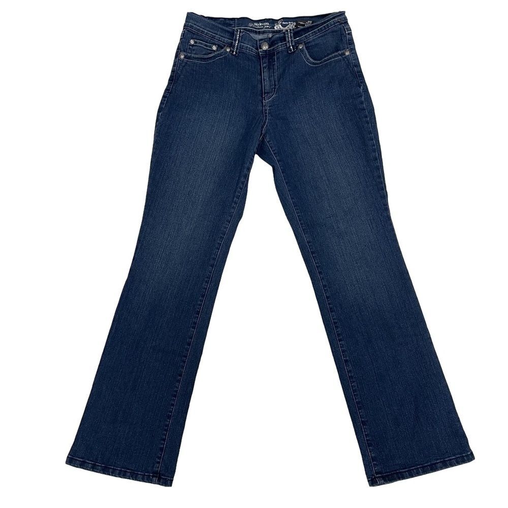 Style & Co. Denim Jeans Barely Boot Dark Wash Rhinestones Women’s Size 10